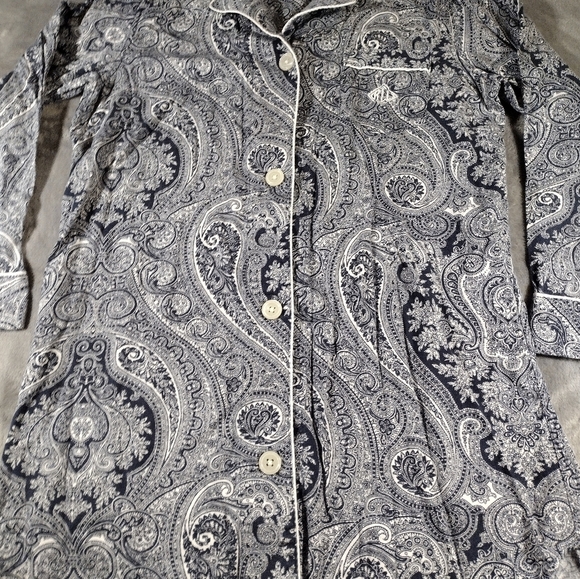 Lauren Ralph Lauren Paisley Monogram Logo Sleepshirt Women M Pajamas Loungewear - Picture 2 of 9